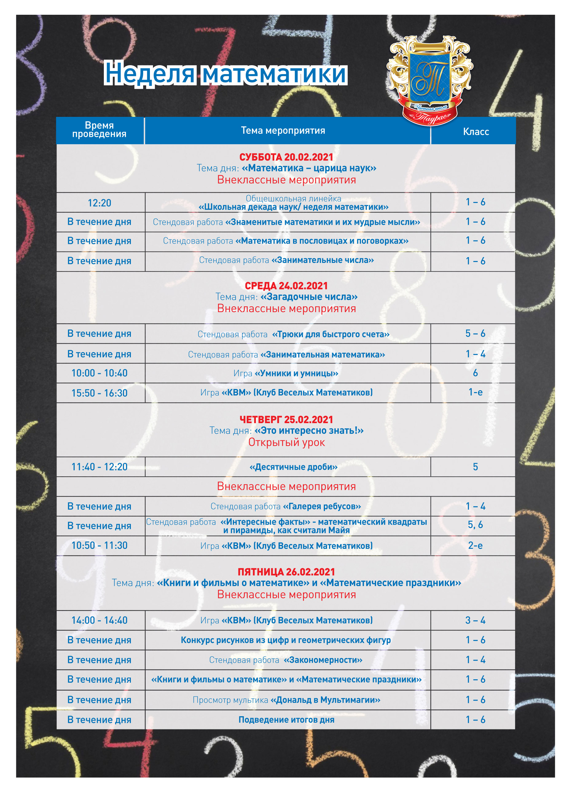 Raspisanie Nedelya Matematiki